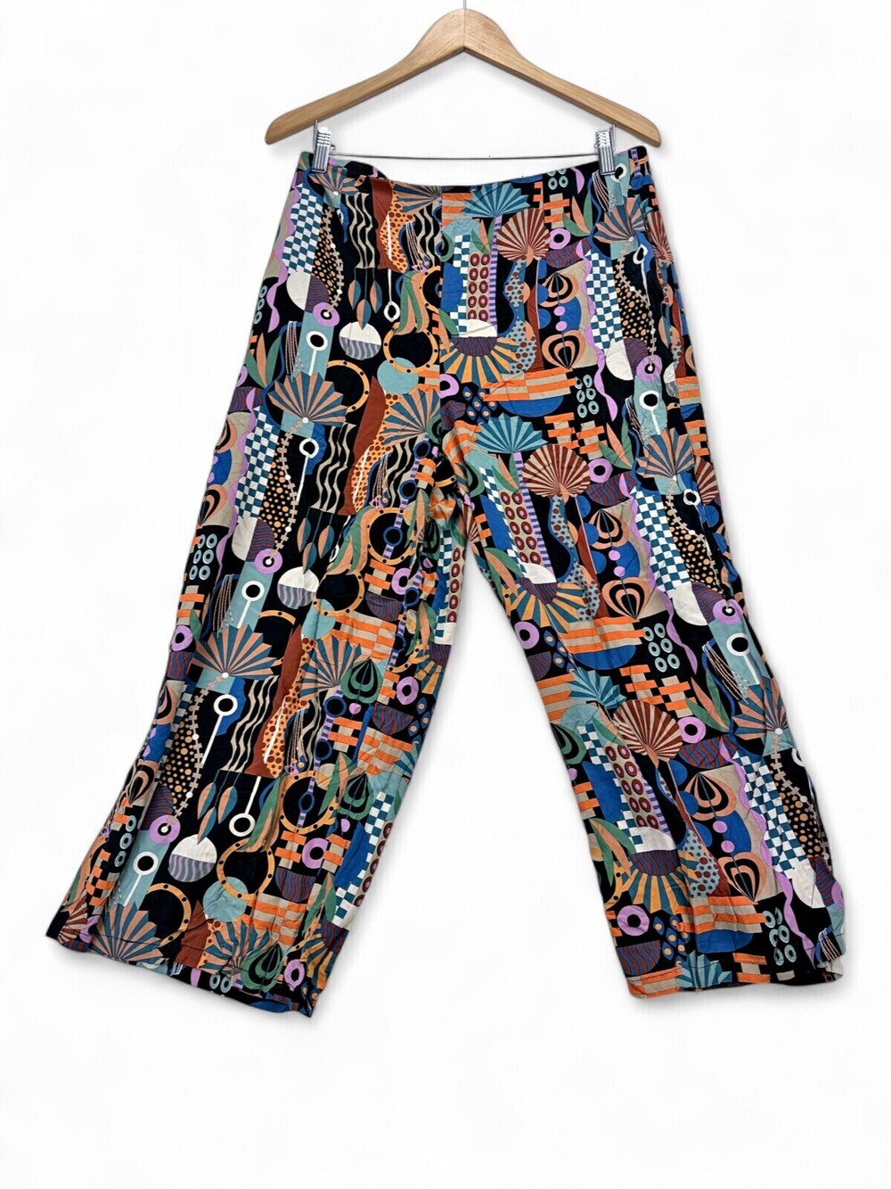 Cache Cache Wide-Leg Viscose Pants Size 12 Colorful Geometric